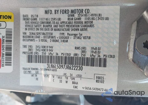 2018 Lincoln Mkz Select из США, поврежденный, VIN 3LN6L5D97JR622230